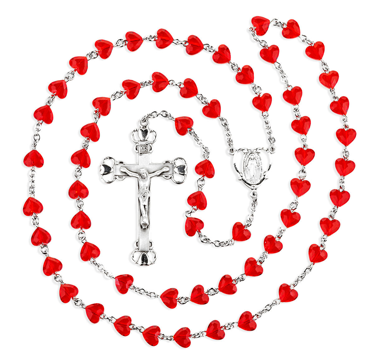 8mm Crystals by Swarovski® Crystal Red Heart Beads Rosary With Sterling Silver Ctr & Cfx-(210/196)-Bxd