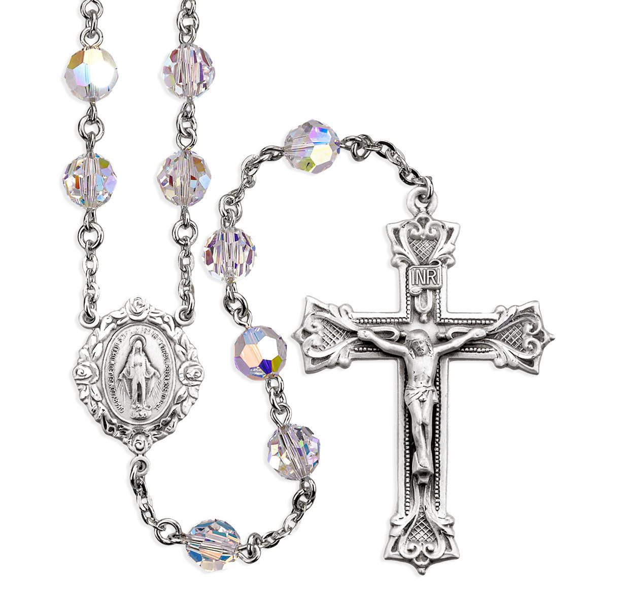 8mm Crystals by Swarovski® Crystal (AB) Rosary w/Sterling Silver Ctr & Cfx-(212/109)-Bxd