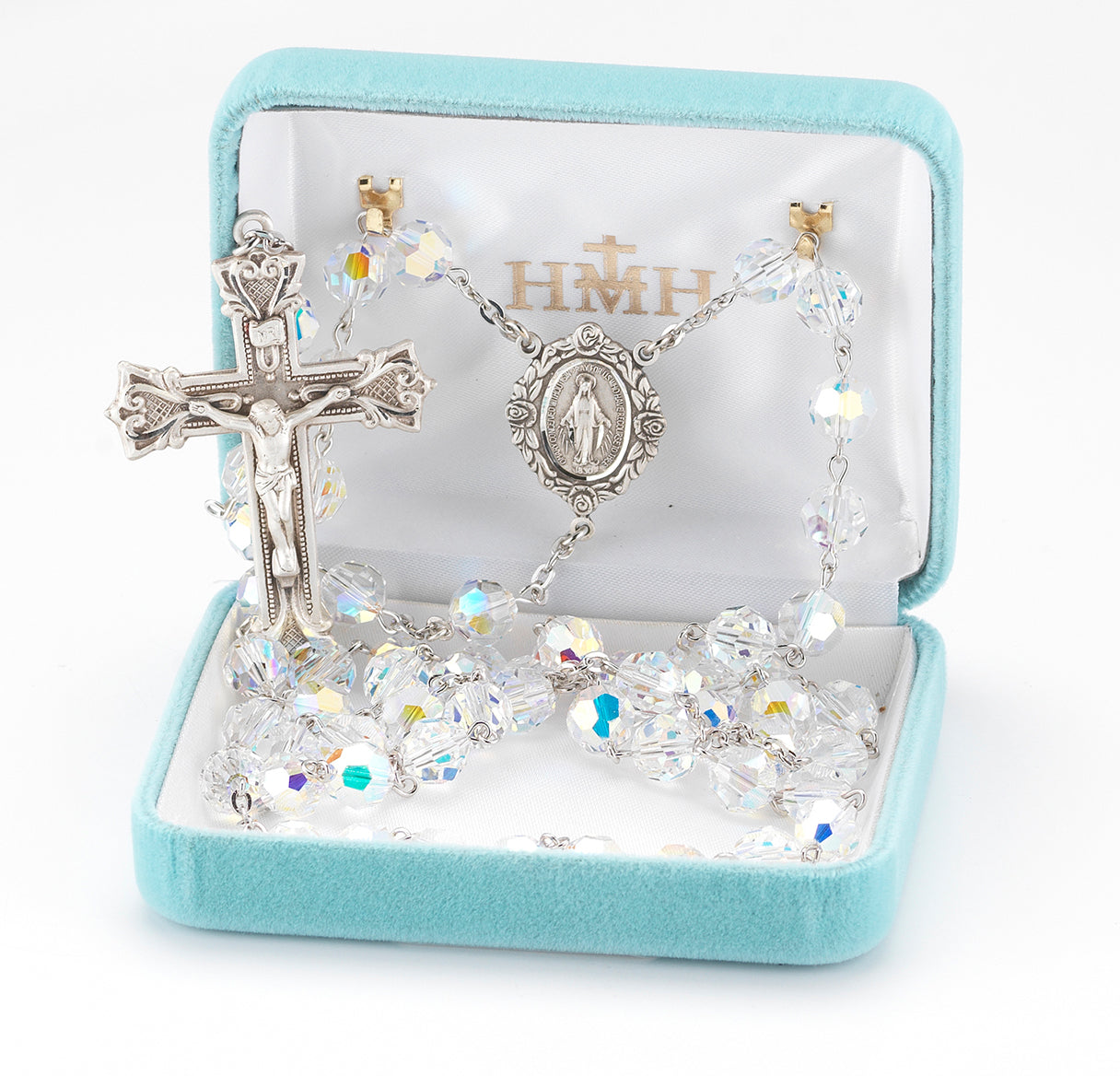 8mm Crystals by Swarovski® Crystal (AB) Rosary w/Sterling Silver Ctr & Cfx-(212/109)-Bxd