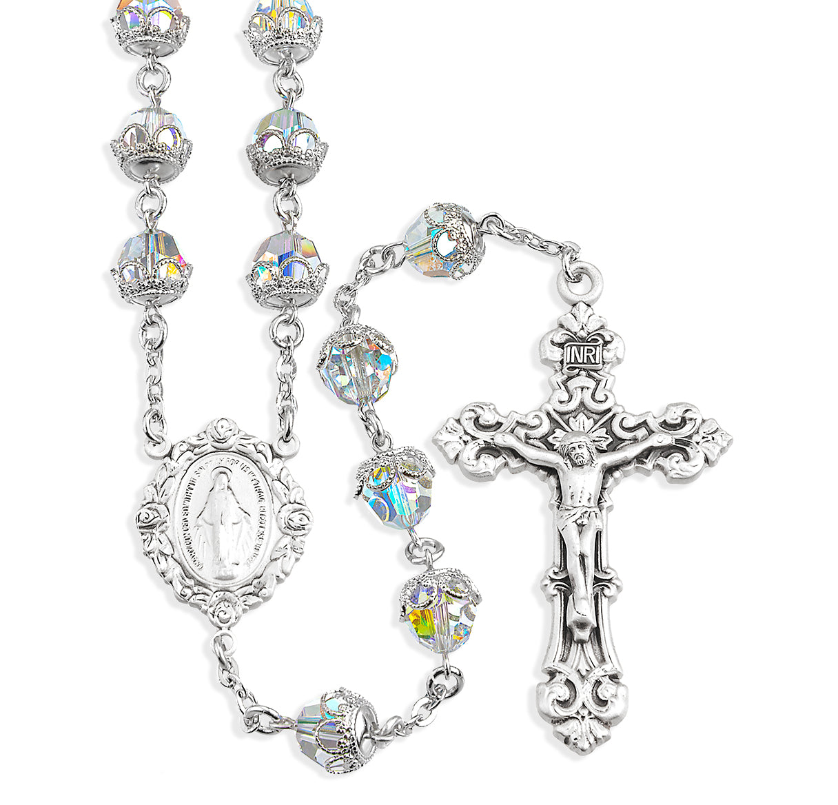 8mm Filigree Capped Crystal Crystals by Swarovski® Bead Rosary w/Sterling Silver Ctr & Cfx-(212/156)-Bxd