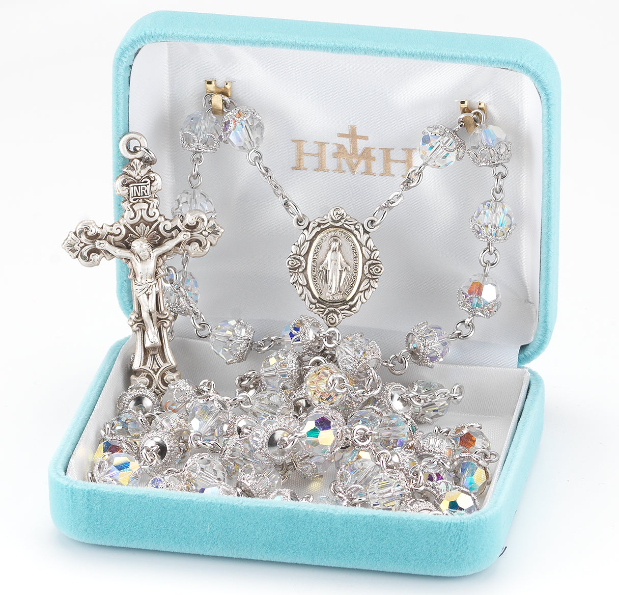 8mm Filigree Capped Crystal Crystals by Swarovski® Bead Rosary w/Sterling Silver Ctr & Cfx-(212/156)-Bxd