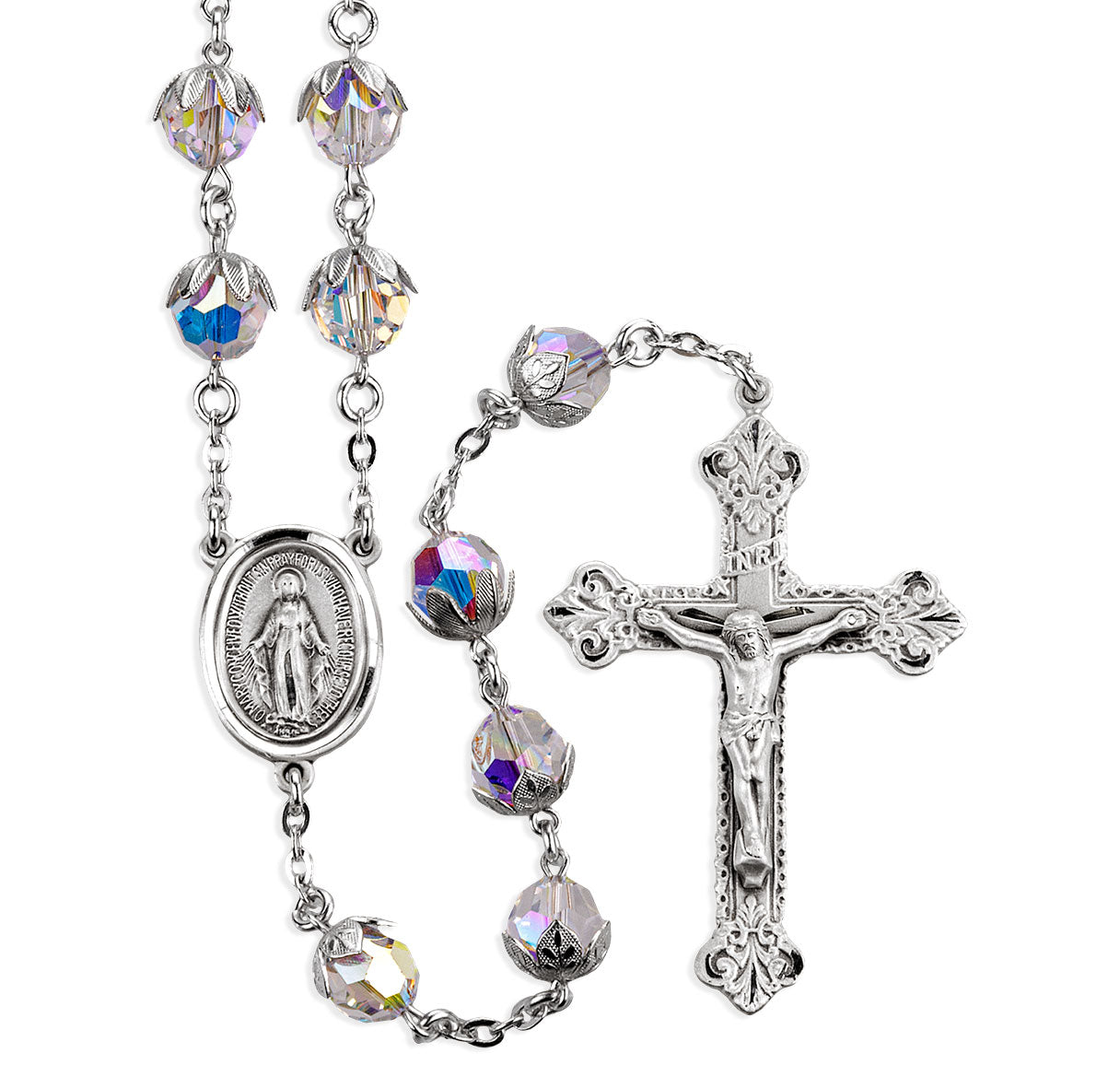 8mm Single Leaf Capped Crystal Crystals by Swarovski® (AB) Beads w/Sterling Silver Ctr & Cfx-(30/105)-Bxd