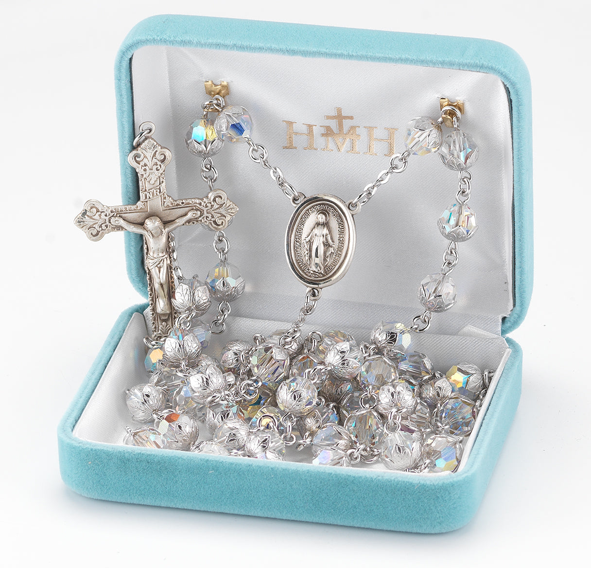 8mm Single Leaf Capped Crystal Crystals by Swarovski® (AB) Beads w/Sterling Silver Ctr & Cfx-(30/105)-Bxd