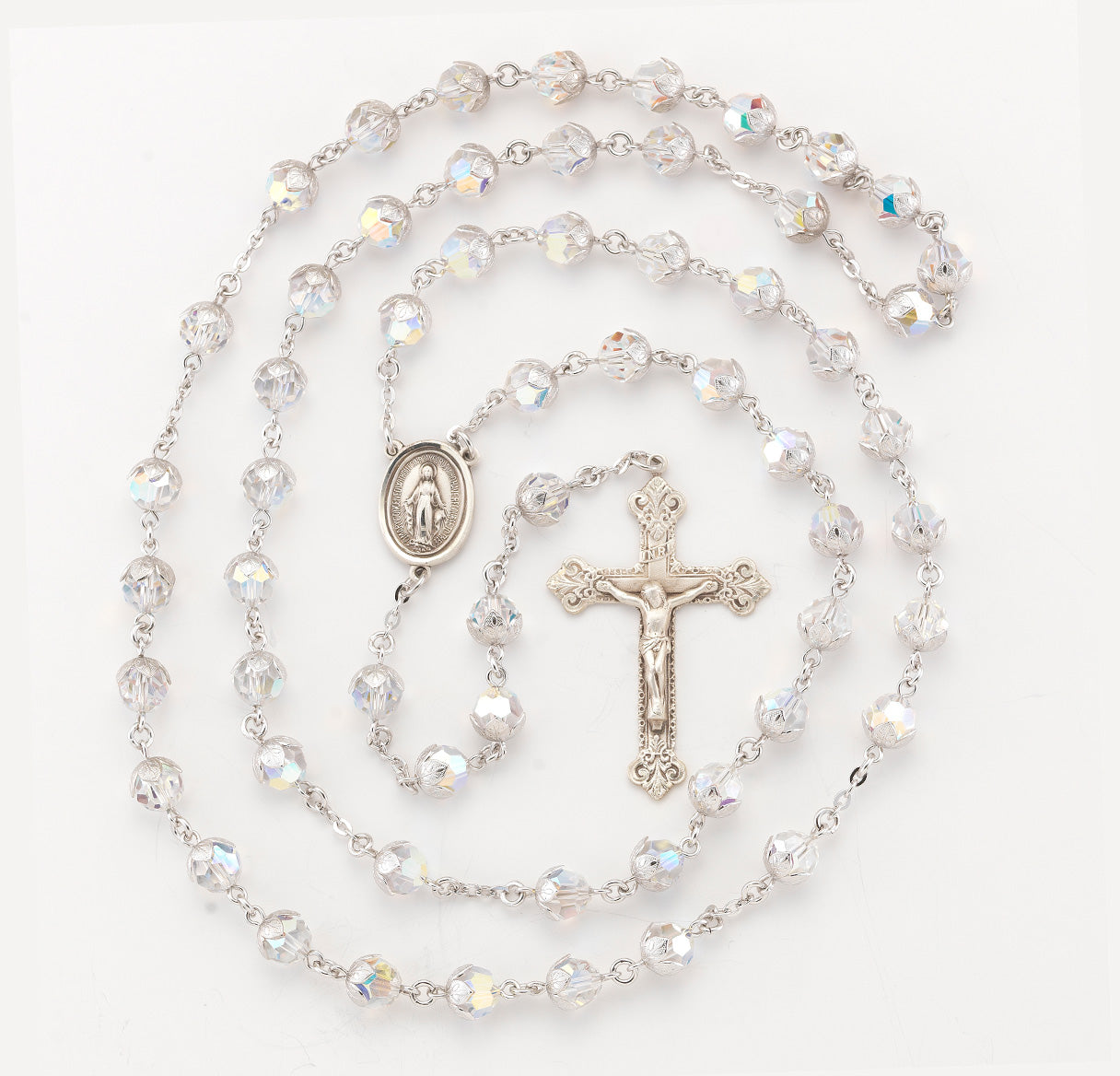8mm Single Leaf Capped Crystal Crystals by Swarovski® (AB) Beads w/Sterling Silver Ctr & Cfx-(30/105)-Bxd