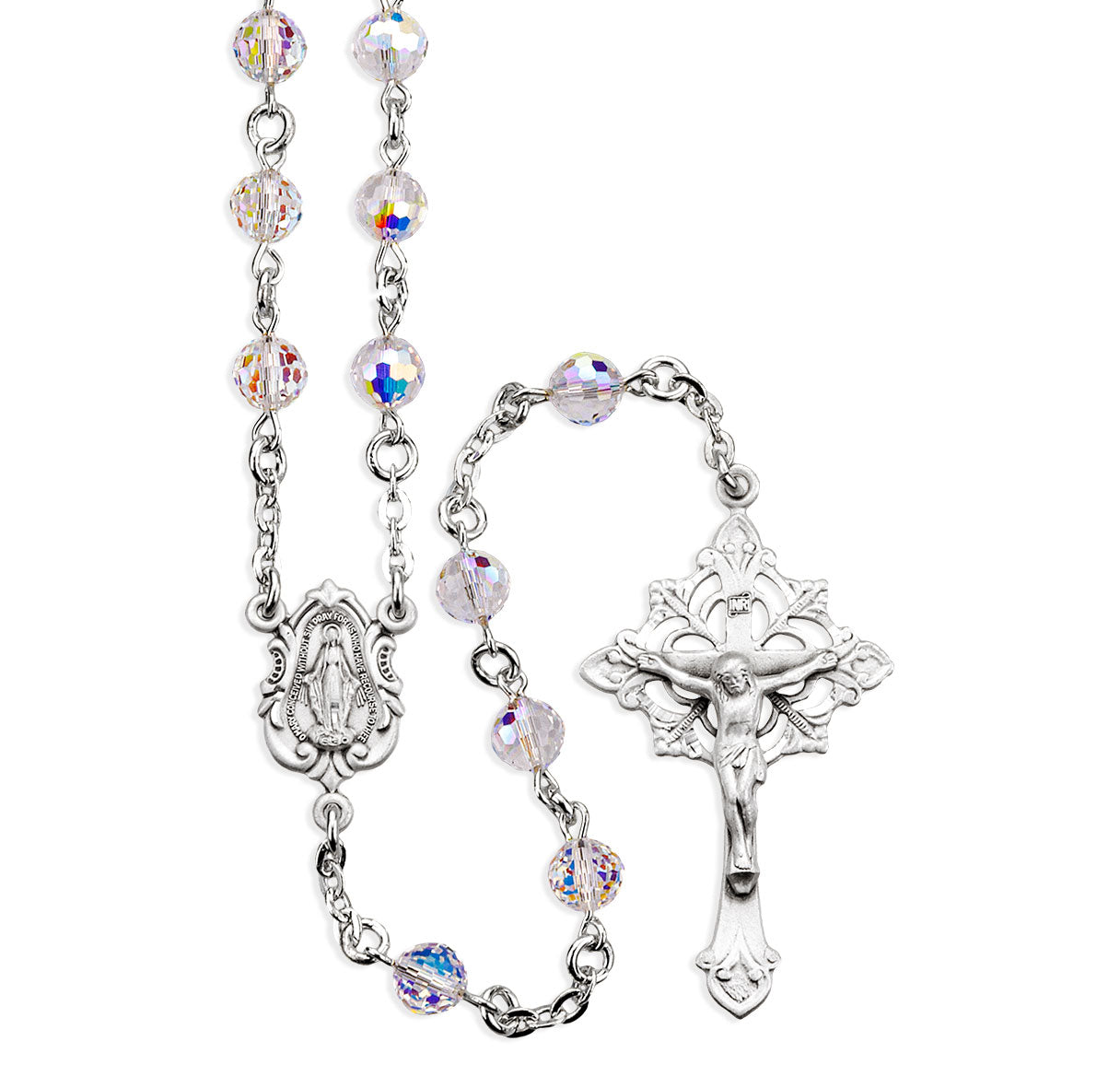 6mm Finest Fireball Crystal Rosary w/Sterling Silver Ctr & Cfx-(05/139)-Bxd