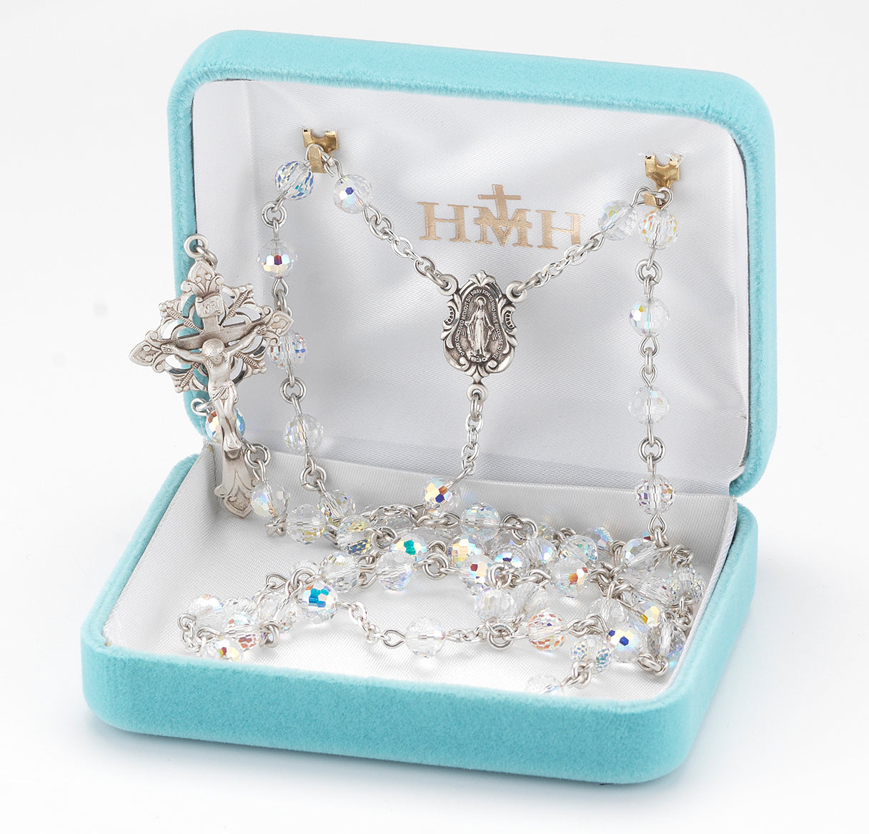 6mm Finest Fireball Crystal Rosary w/Sterling Silver Ctr & Cfx-(05/139)-Bxd