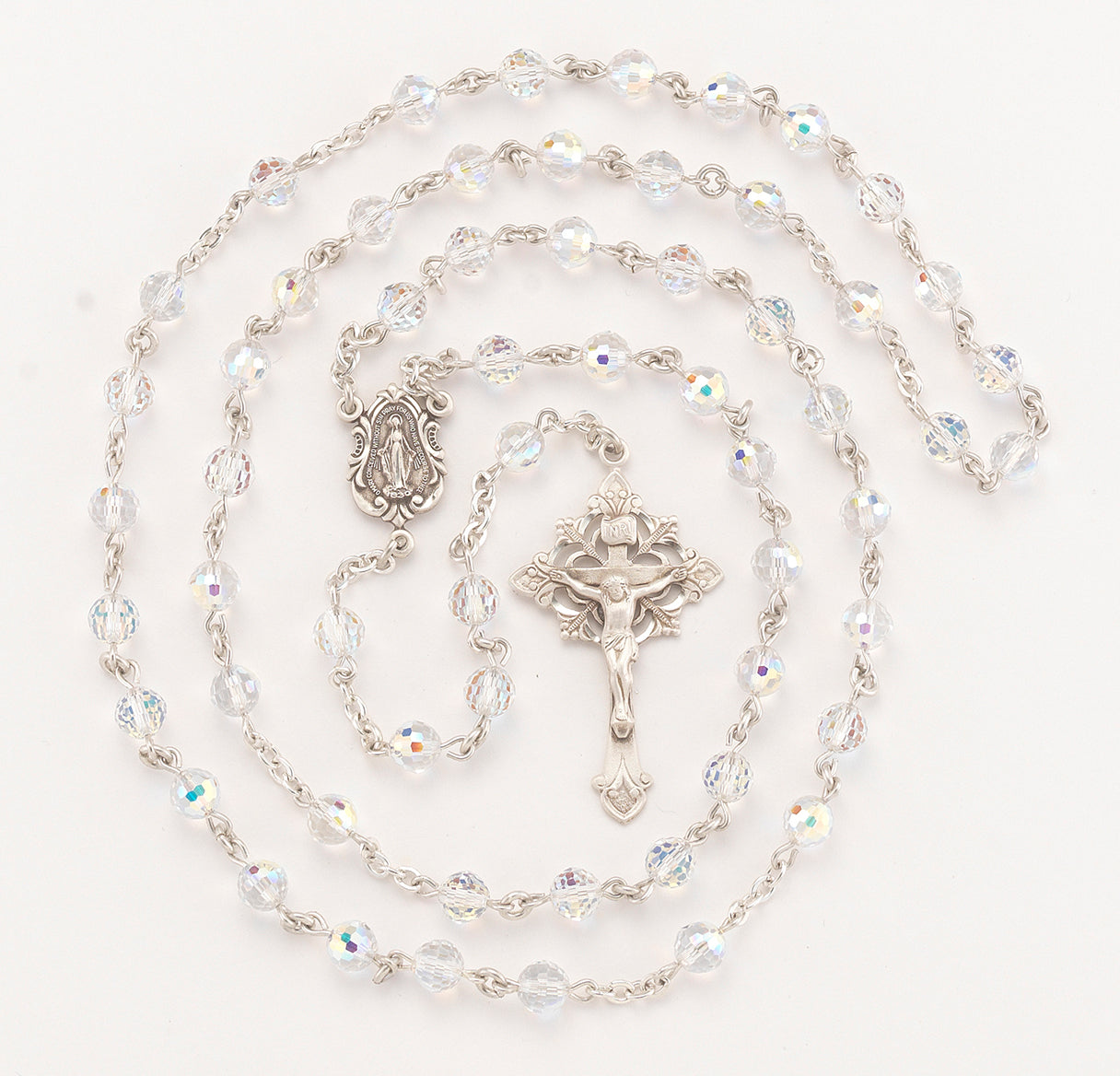 6mm Finest Fireball Crystal Rosary w/Sterling Silver Ctr & Cfx-(05/139)-Bxd