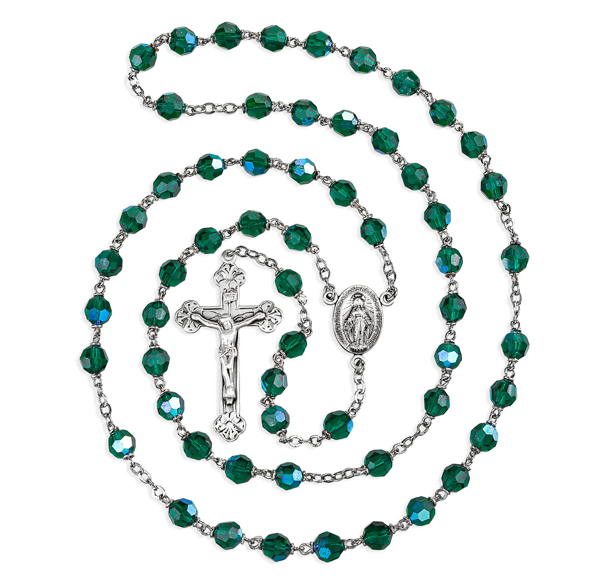 7mm Emerald Crystal Czech Aurora Beads