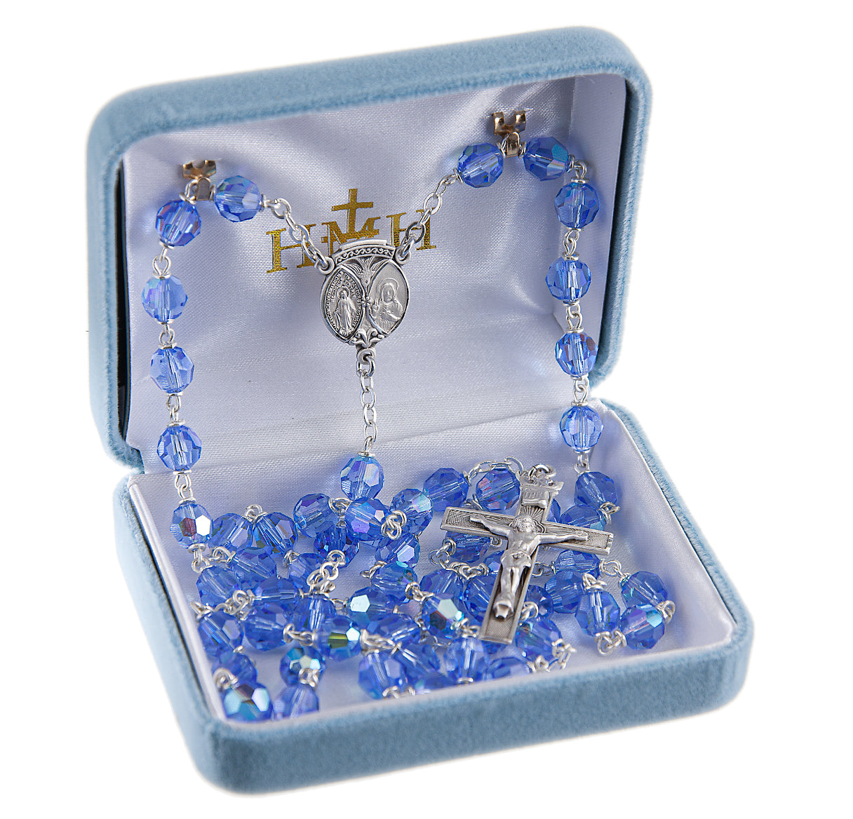 7mm Light Sapphire Crystal Czech Aurora Beads