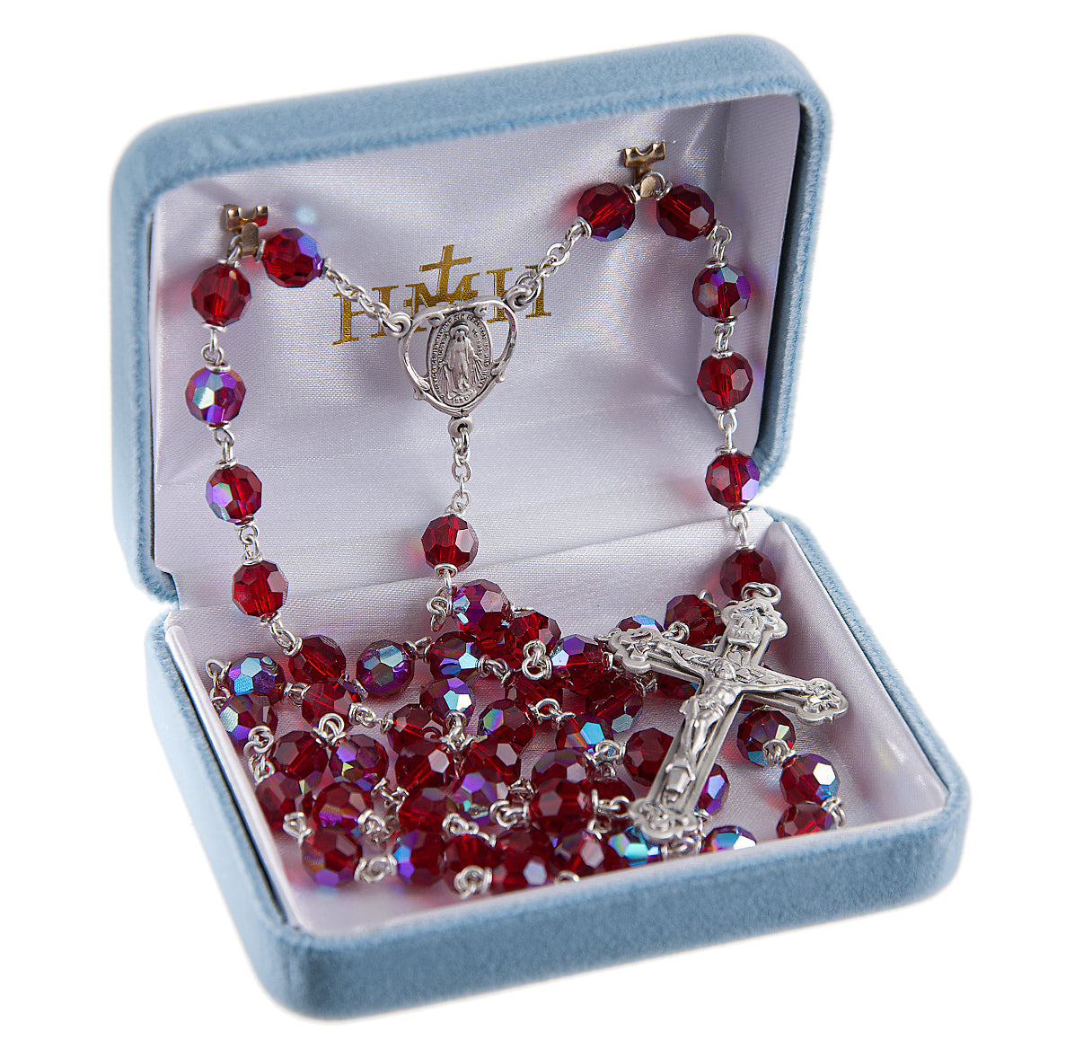 7mm Ruby Crystal Czech Aurora Beads