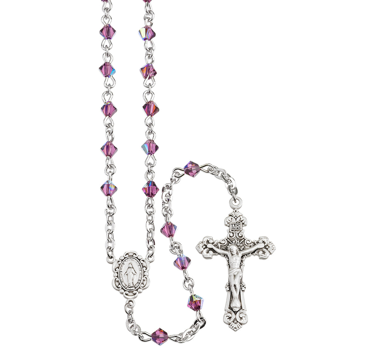 4mm Finest Crystal Amethyst Rondell Rosary w/Sterling Silver Ctr & Cfx-(08/1891)-Bxd