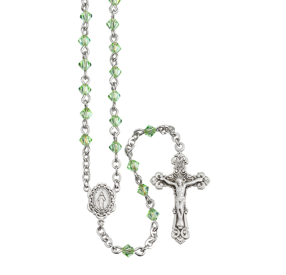 4mm Finest Crysolite Rondell Rosary w/Sterling Silver Ctr & Cfx-(08/1891)-Bxd