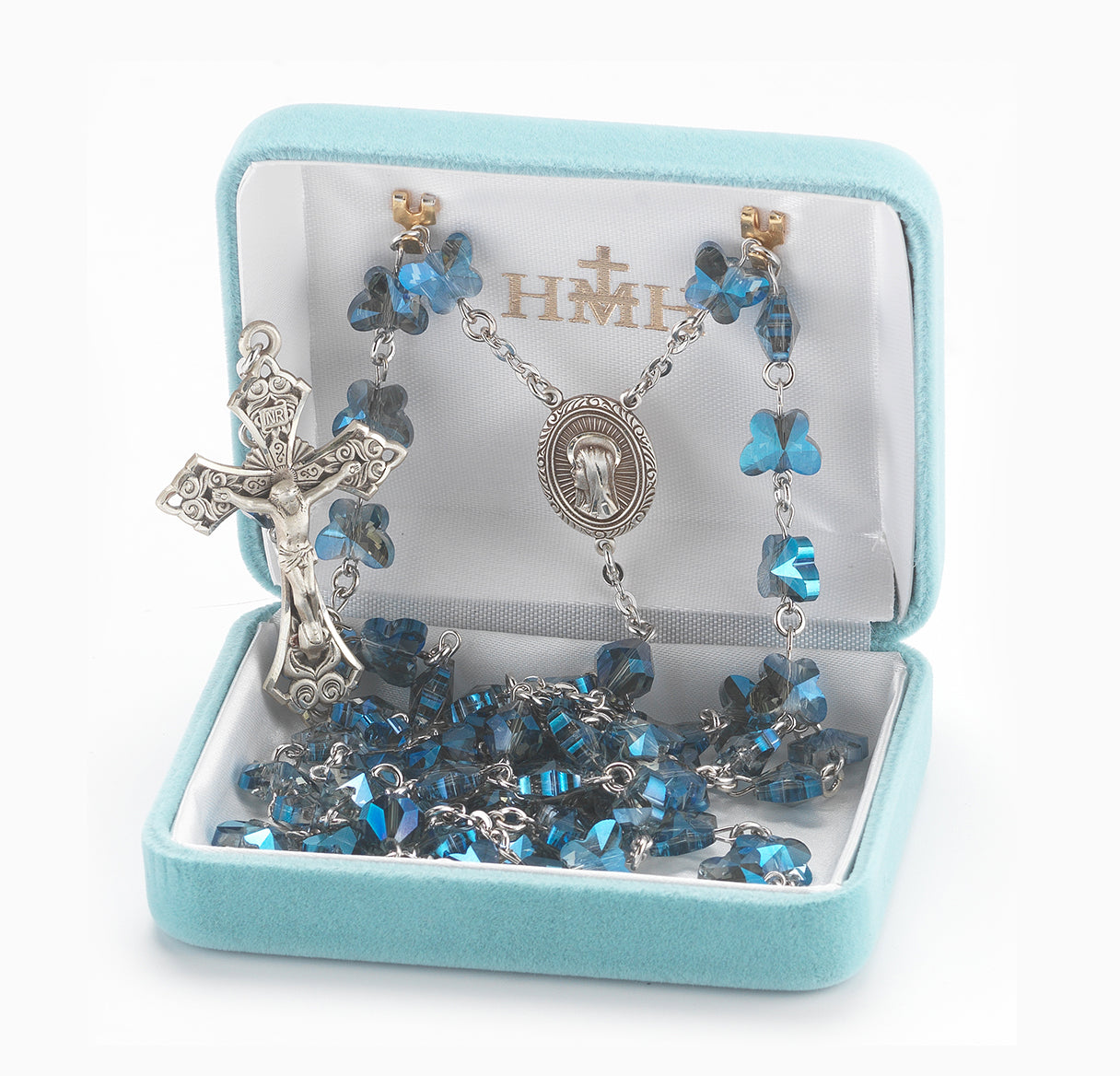 8mm Dark Blue Butterfly Rosary with Sterling Silver Ctr-Cfx-(368/125)-Bxd