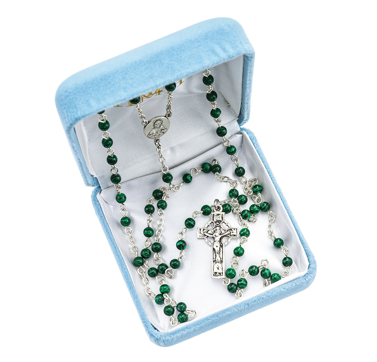 Genuine Malachite Rosary Sterling Crucifix and Centerpiece