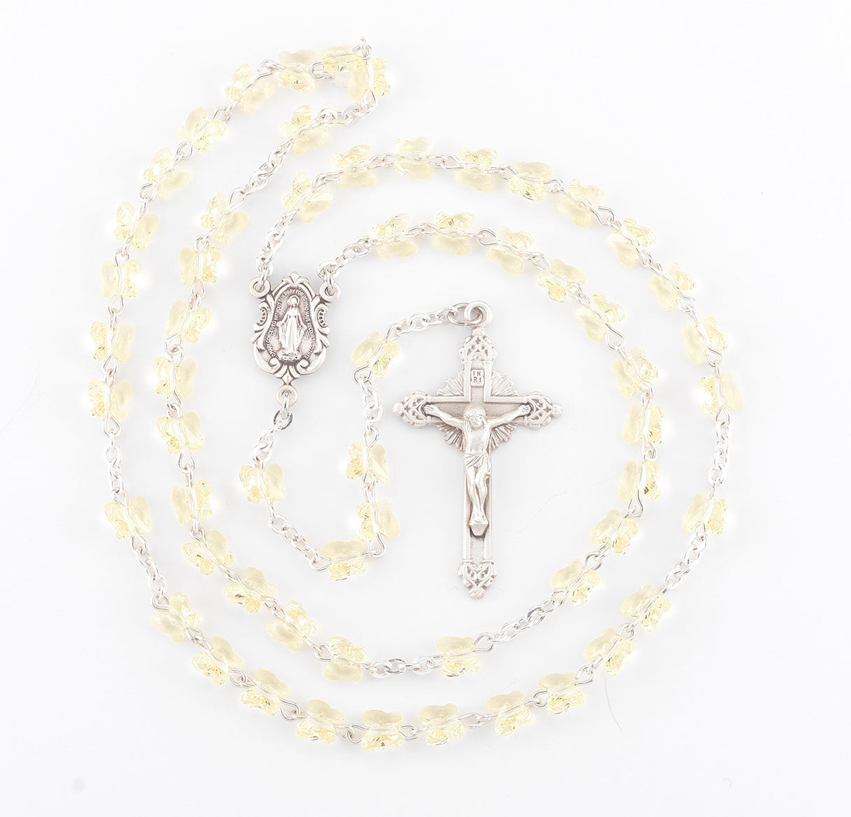 6mm Finest Jonquil Crystal All Sterling Silver Butterfly Rosary W/ Sterling Silver Cfx & Ctr-(05/195)-Bxd