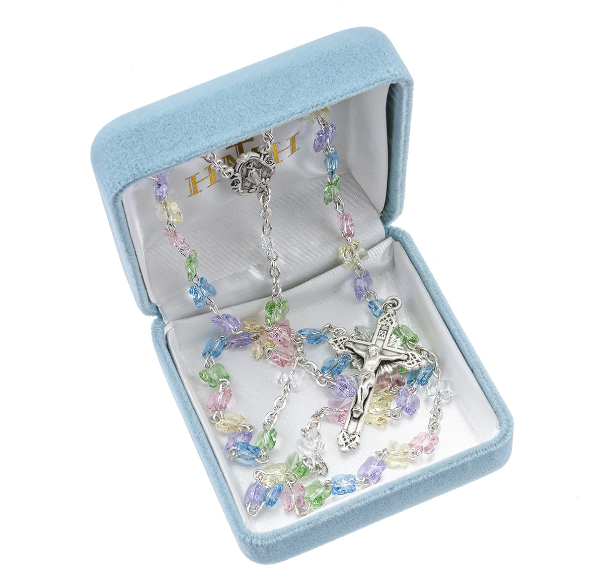 6mm Crystals by Swarovski® Multi Colored Crystal All Sterling Silver Butterfly Rosary W/ Sterling Silver Cfx & Ctr-(05/195)-Bxd