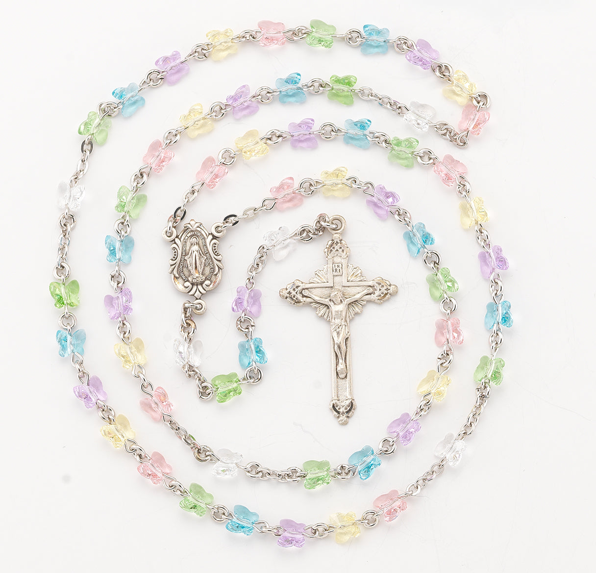 6mm Crystals by Swarovski® Multi Colored Crystal All Sterling Silver Butterfly Rosary W/ Sterling Silver Cfx & Ctr-(05/195)-Bxd