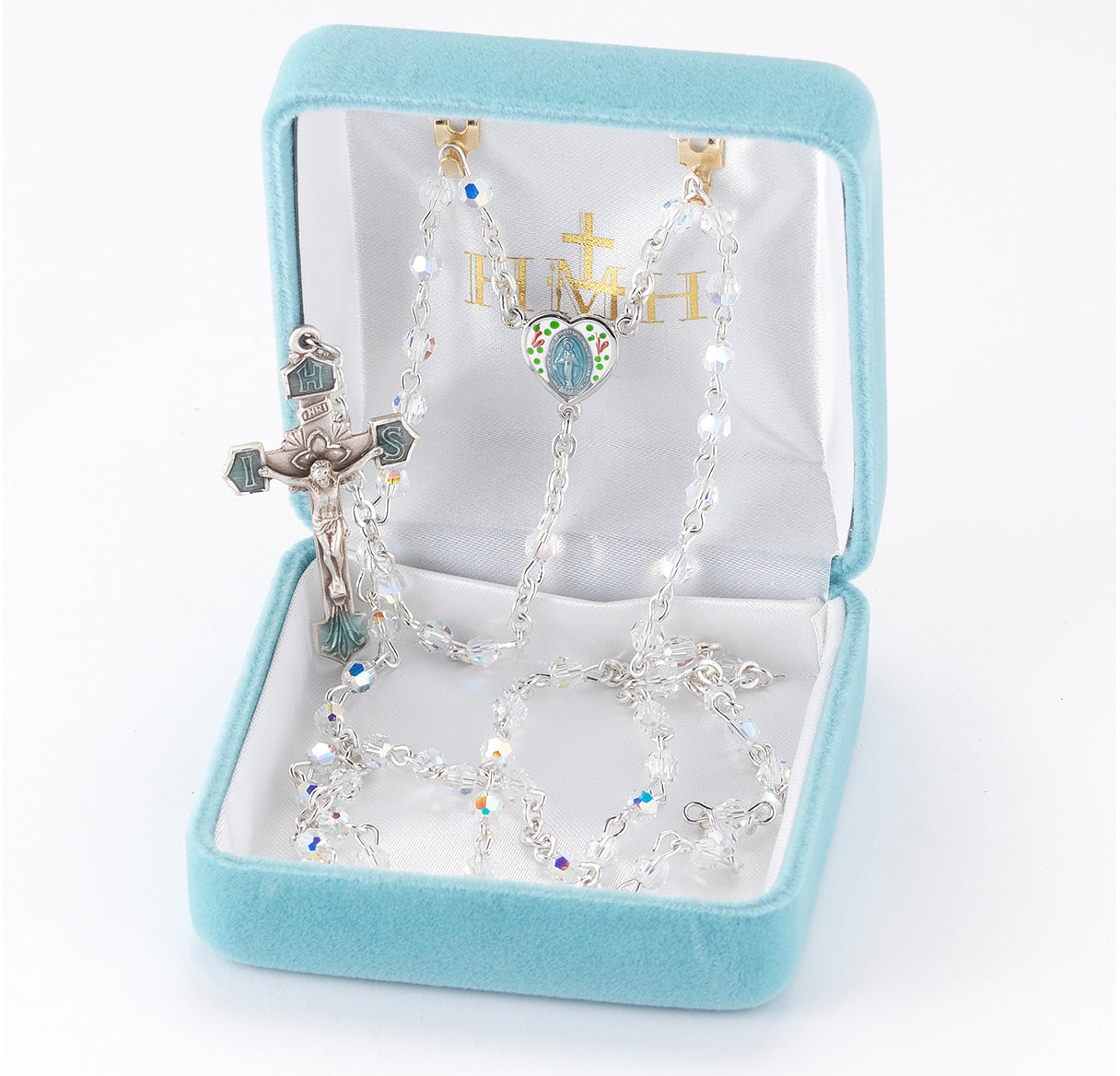 4mm Crystal Rosary w/Flower Heart Epoxy Ctr and Cfx-(360/149E)-Bxd