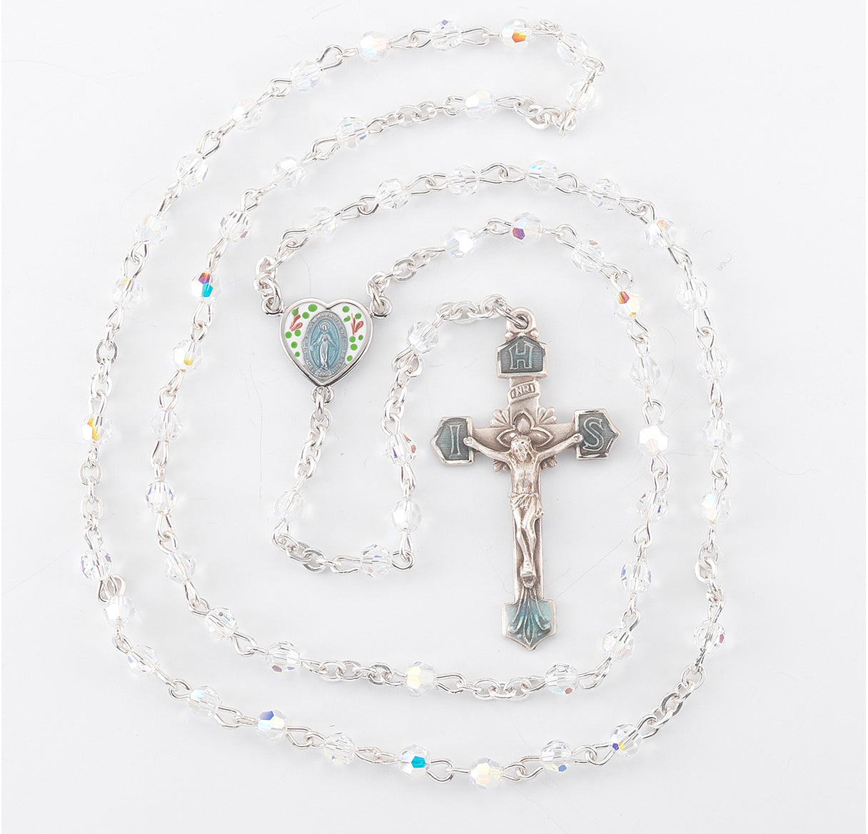 4mm Crystal Rosary w/Flower Heart Epoxy Ctr and Cfx-(360/149E)-Bxd