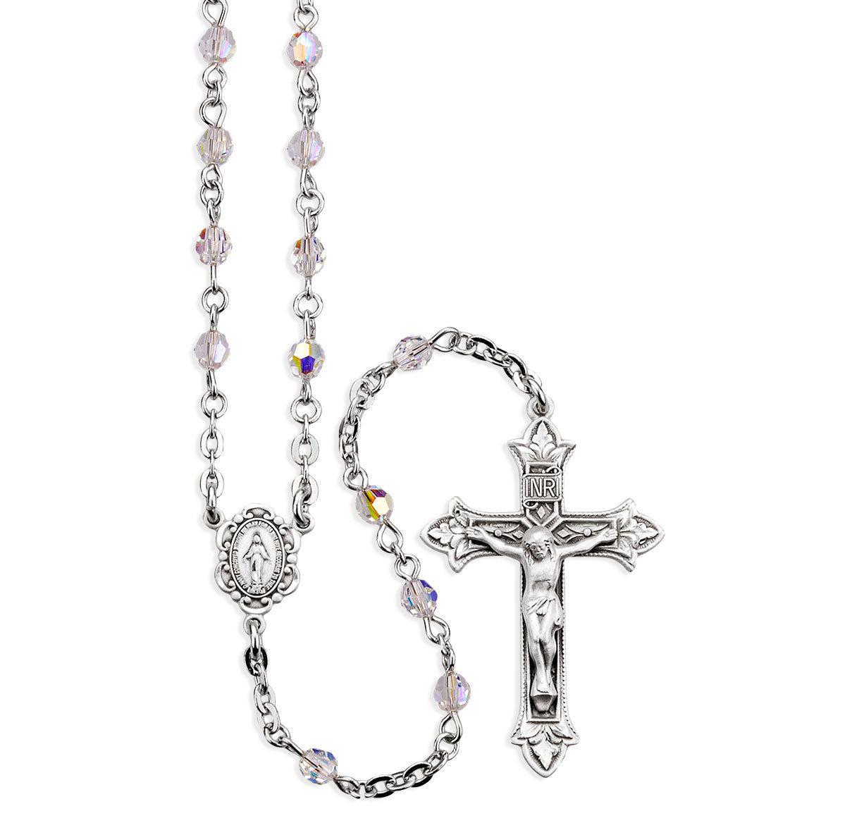 4mm Finest Crystal (AB) Rosary W/ Sterling Cfx & Ctr-Bxd  08/3864