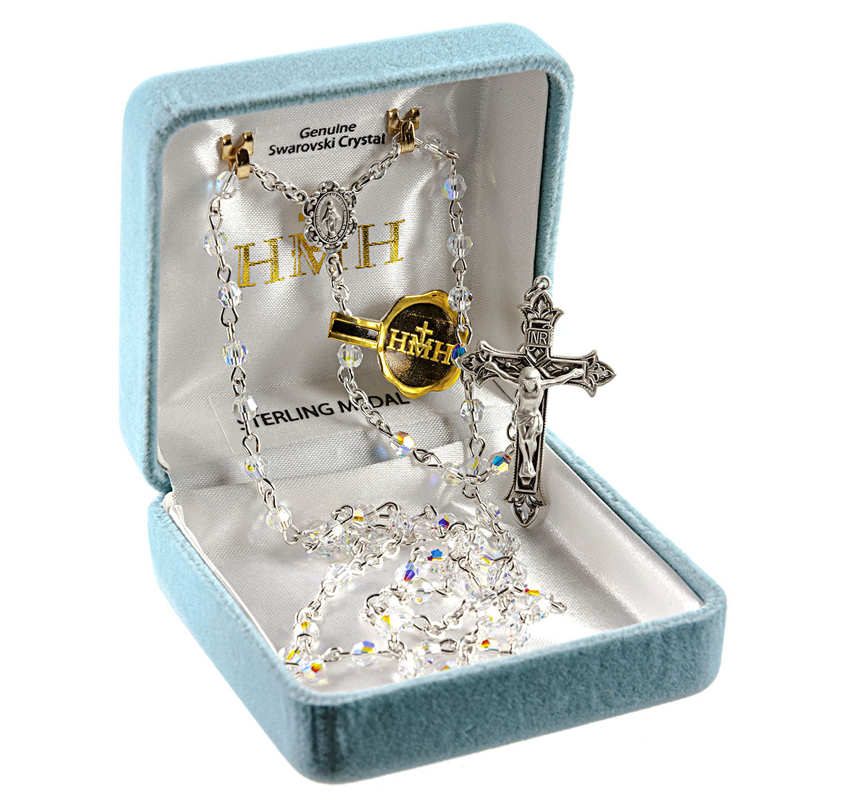 4mm Finest Crystal (AB) Rosary W/ Sterling Cfx & Ctr-Bxd  08/3864