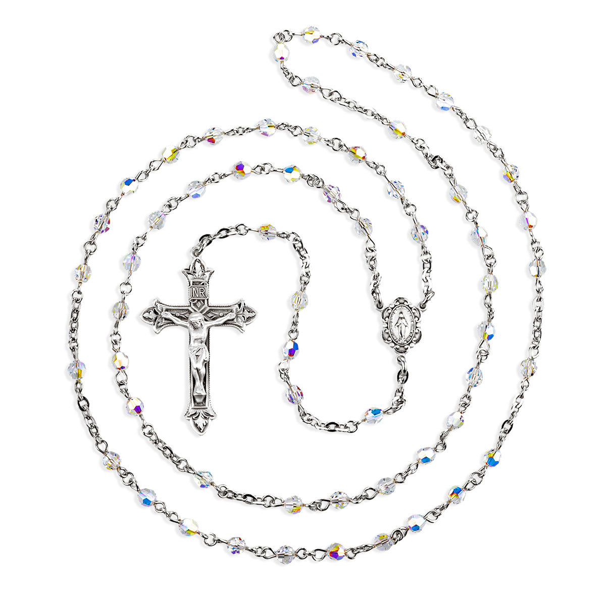 4mm Finest Crystal (AB) Rosary W/ Sterling Cfx & Ctr-Bxd  08/3864
