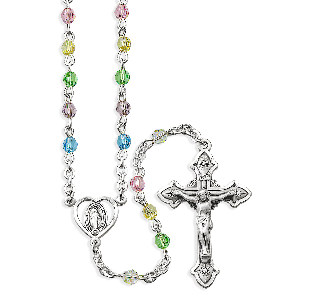 4mm Finest Crystal Multi Color Rosary W/ Sterling Cfx & Ctr-Bxd  316/1837