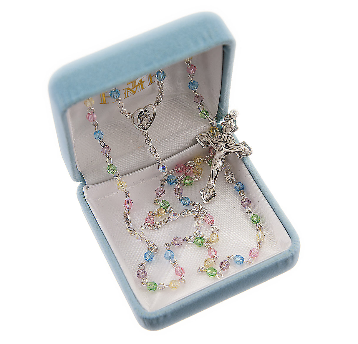 4mm Finest Crystal Multi Color Rosary W/ Sterling Cfx & Ctr-Bxd  316/1837