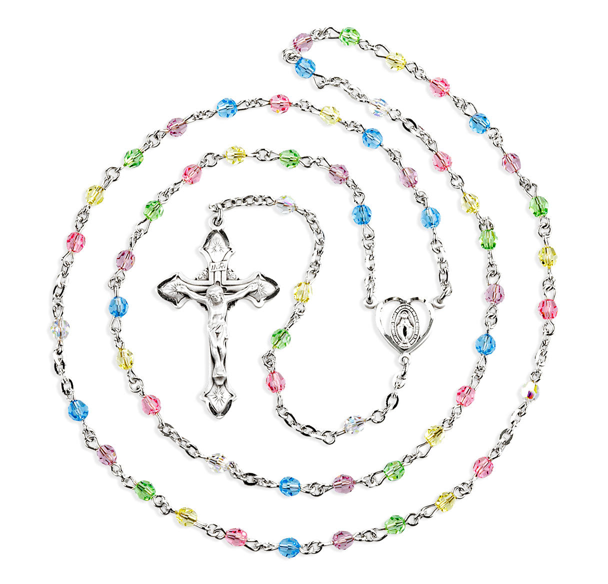 4mm Finest Crystal Multi Color Rosary W/ Sterling Cfx & Ctr-Bxd  316/1837