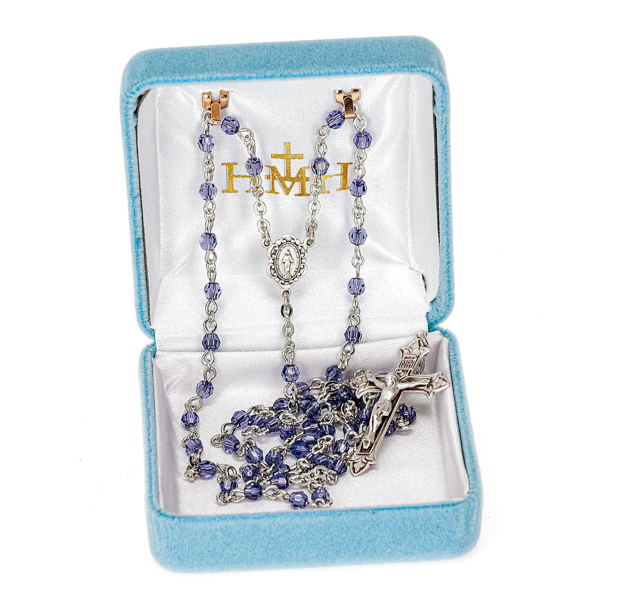 4mm Finest Crsytal Tanzanite Round Plated Rosary W/ Sterling Cfx & Ctr- (S08/S3864)-Bxd