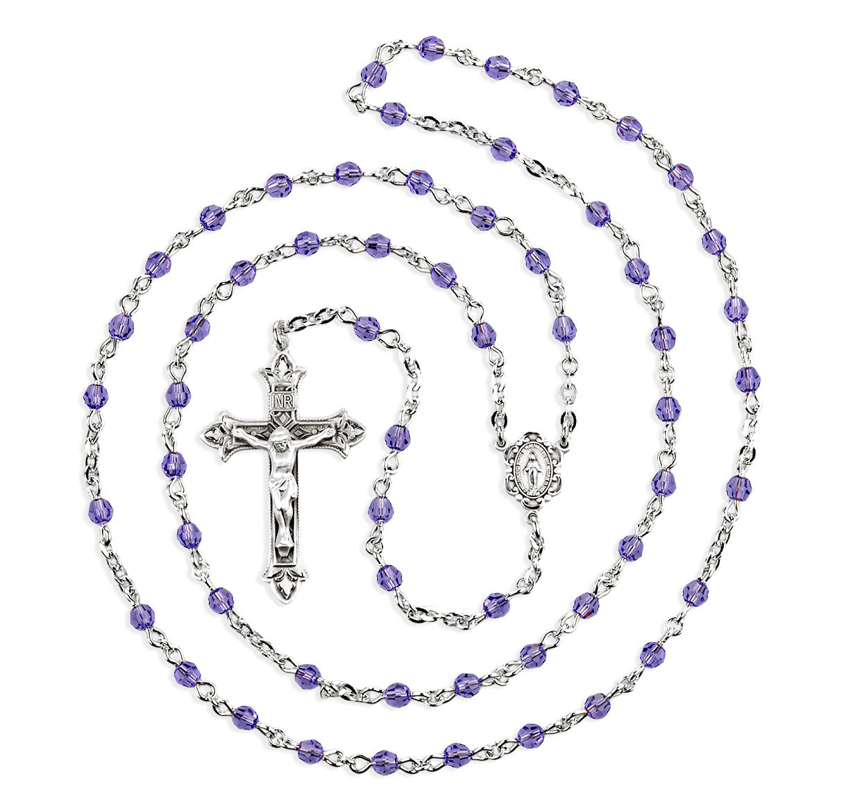 4mm Finest Crsytal Tanzanite Round Plated Rosary W/ Sterling Cfx & Ctr- (S08/S3864)-Bxd