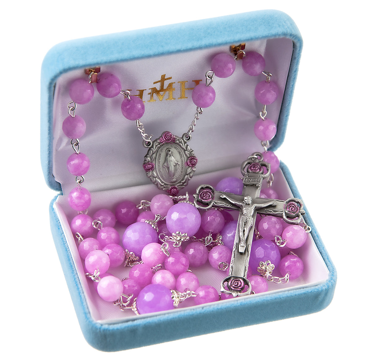 8mm Pink Dyed Glass Bead W/Pewter Ctr & Cfx-(P212PK/P51313PK)-Bxd
