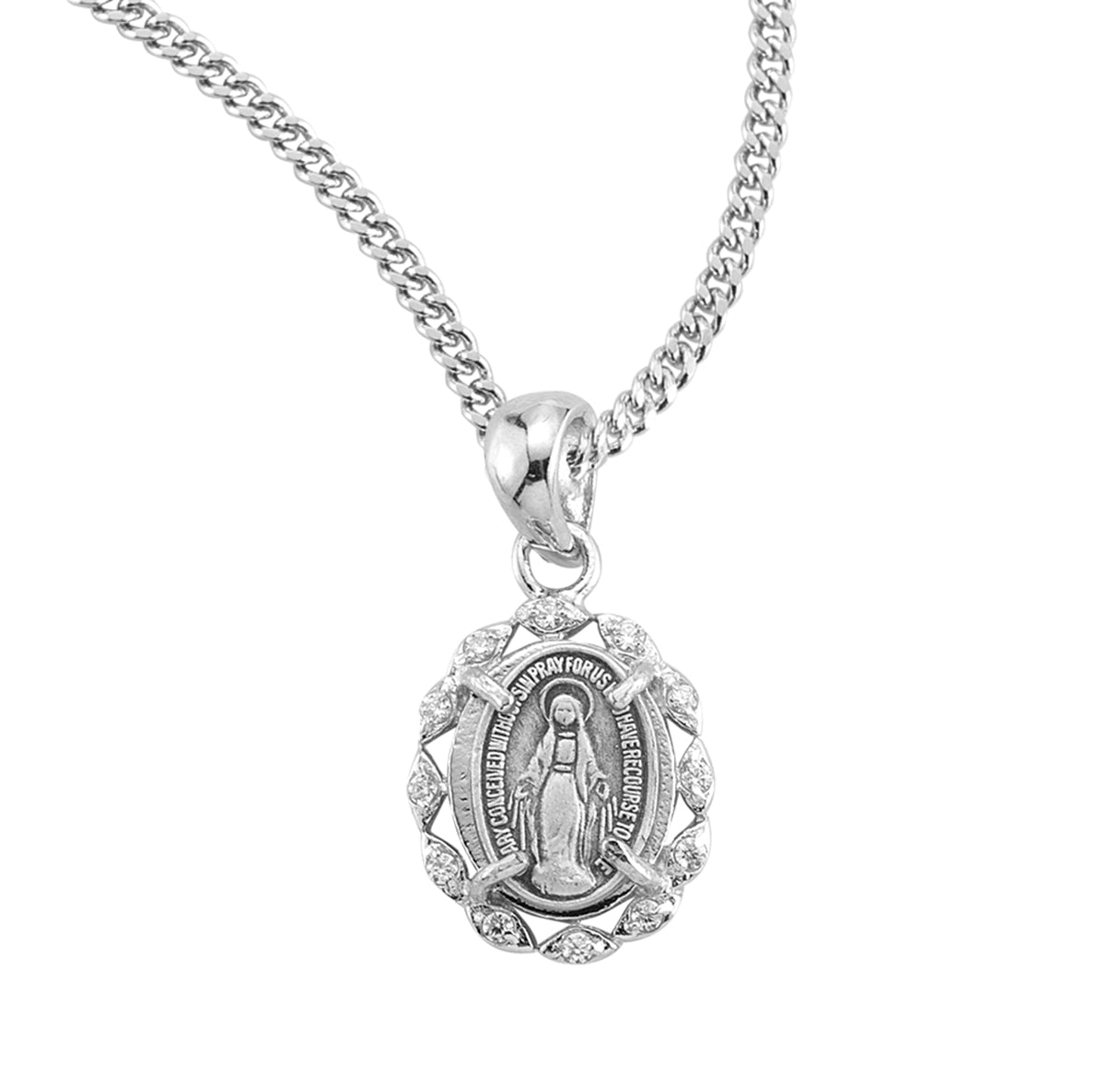 Sterling Silver Crystal Cubic Zirconia "CZ" Miraculous Medal