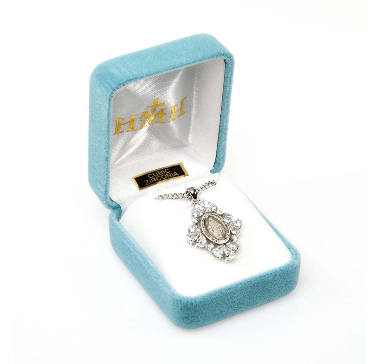 Sterling Silver Miraculous Medal with Cubic Set Zirconia's "CZ's"