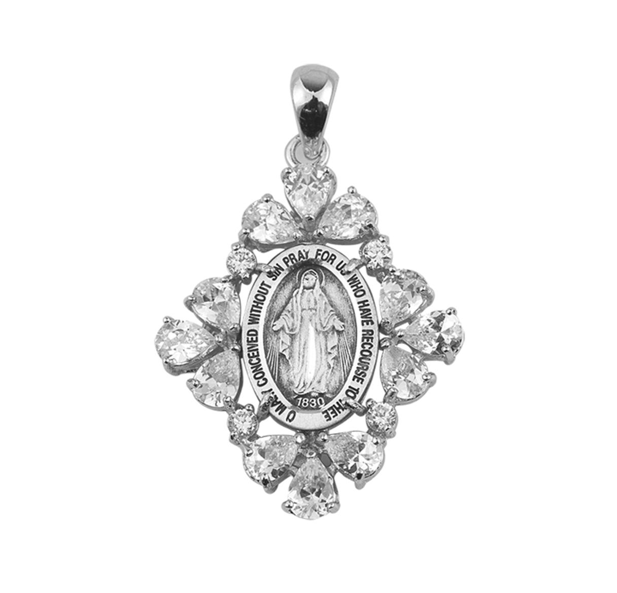 16 Crystal Cubic Zirconia's CZ's w/Sterling Silver Miraculous Medal-20" Ch-Bxd