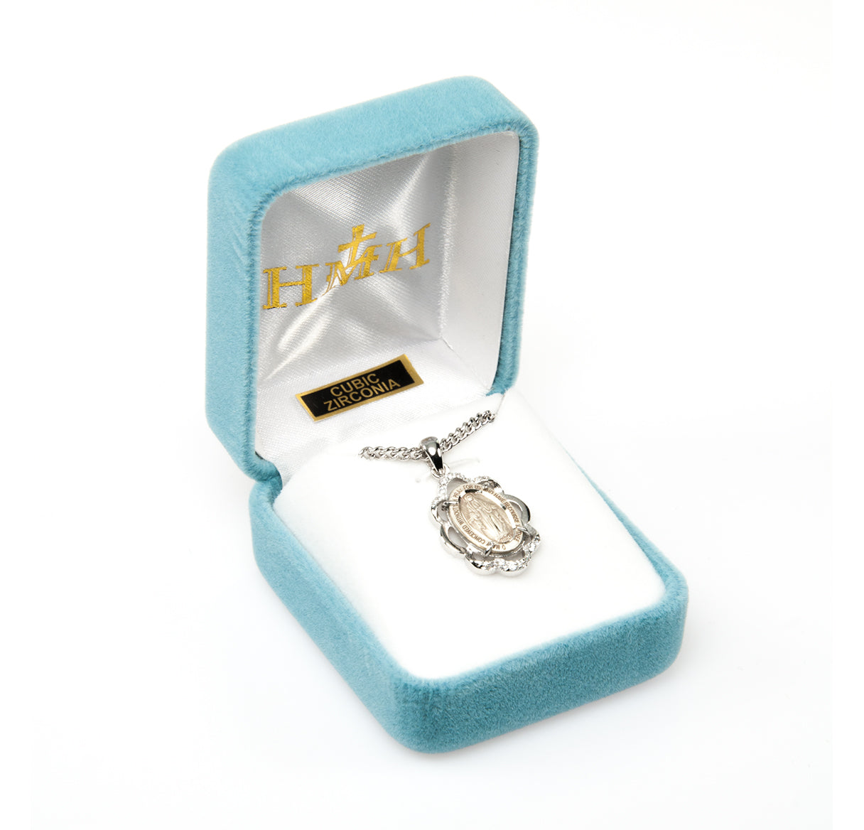Sterling Silver Miraculous Medal with Cubic Set Zirconia's "CZ's"