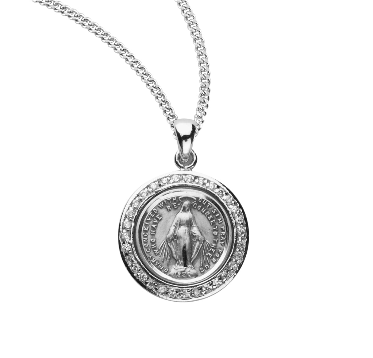 Sterling Silver Round Miraculous Crystal Cubic Zirconia "CZ's" Pendant