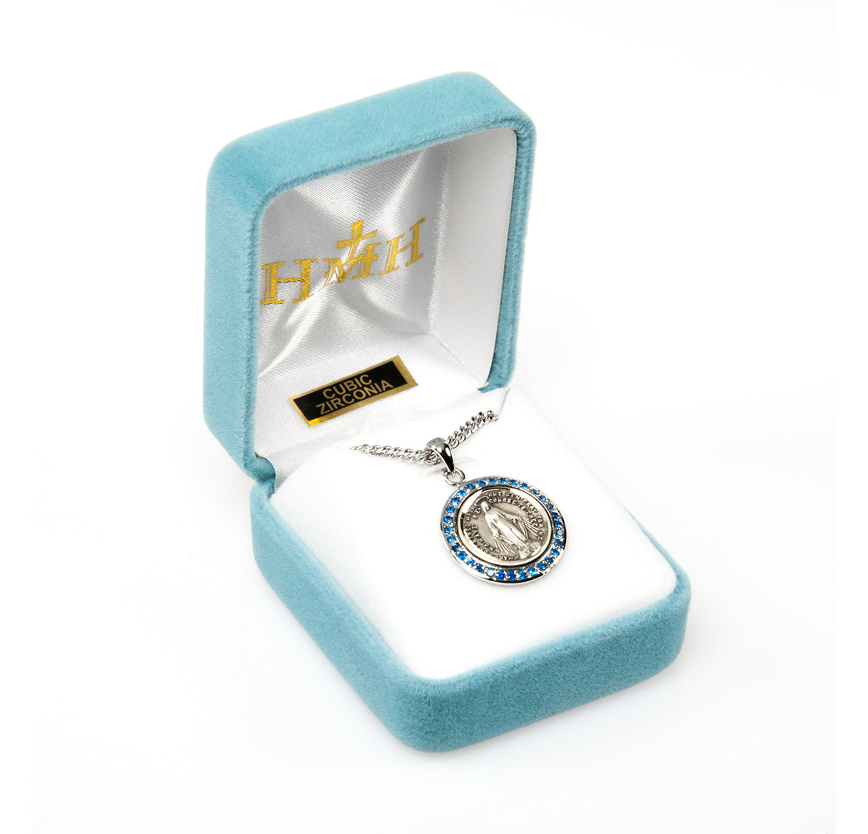 Sterling Silver Round Miraculous Sapphire Cubic Zirconia "CZ's" Pendant