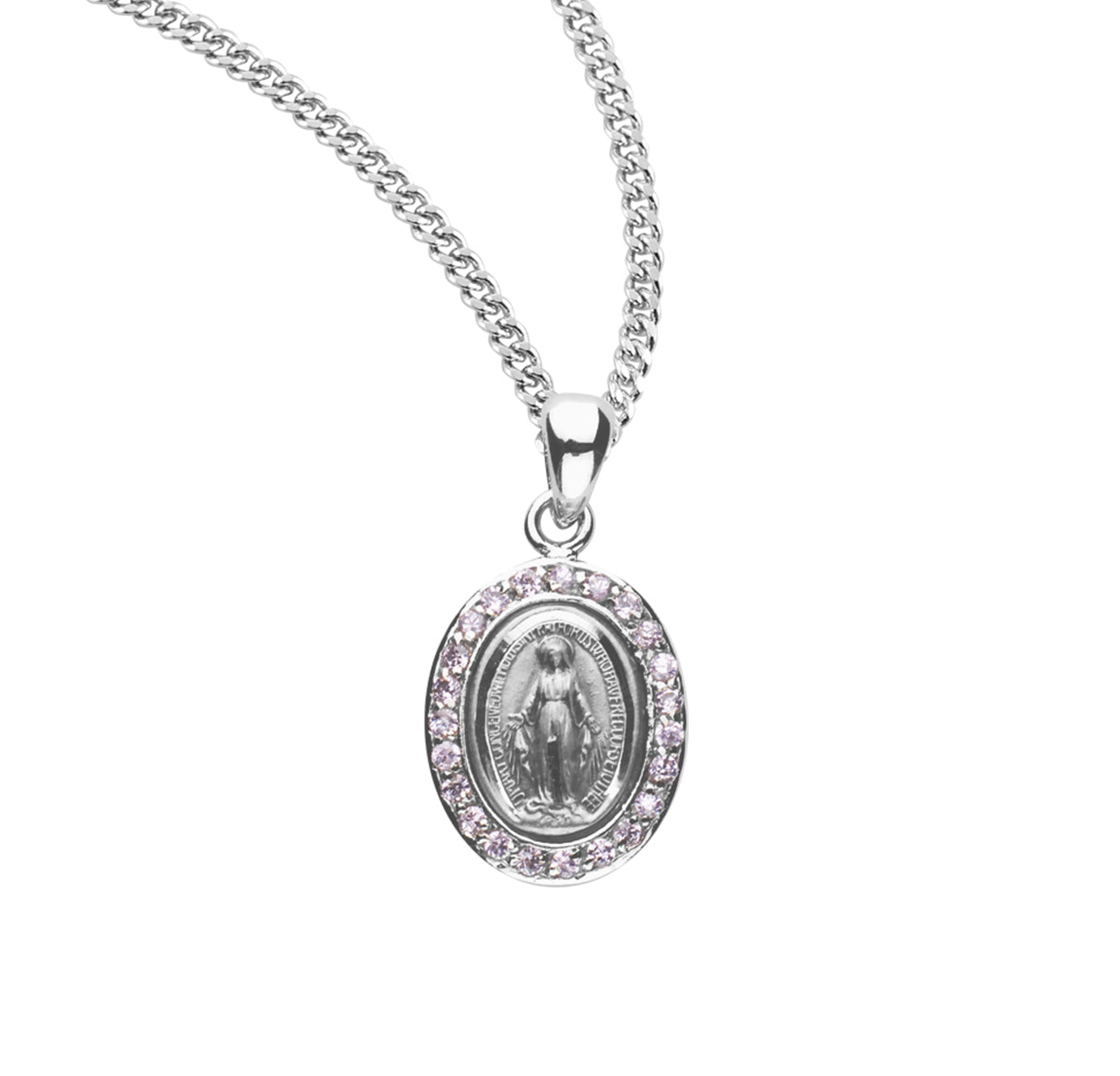 Sterling Silver Small Oval Miraculous Pink Cubic Zirconia CZ Pendant  w/16" Ch-Bxd