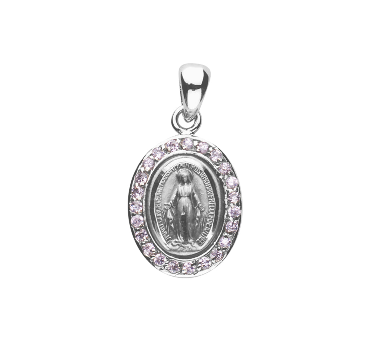 Sterling Silver Small Oval Miraculous Pink Cubic Zirconia CZ Pendant  w/13" Ch-Bxd
