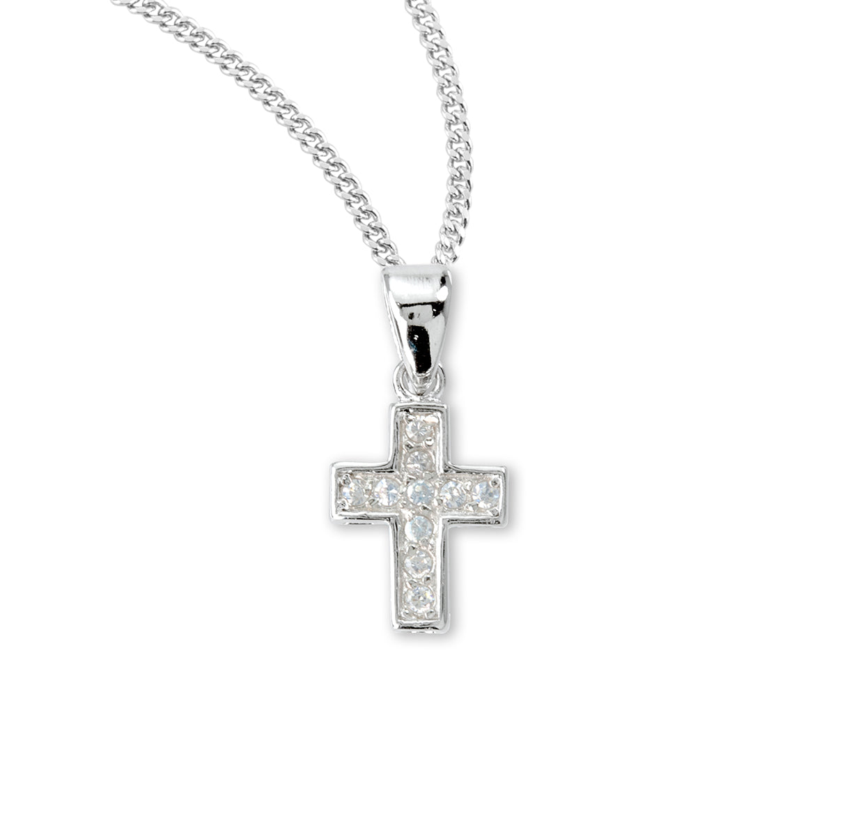 Sterling Silver Small Cross w/Hand Set Cubic Zirconia's CZ's w/16" Ch-Bxd