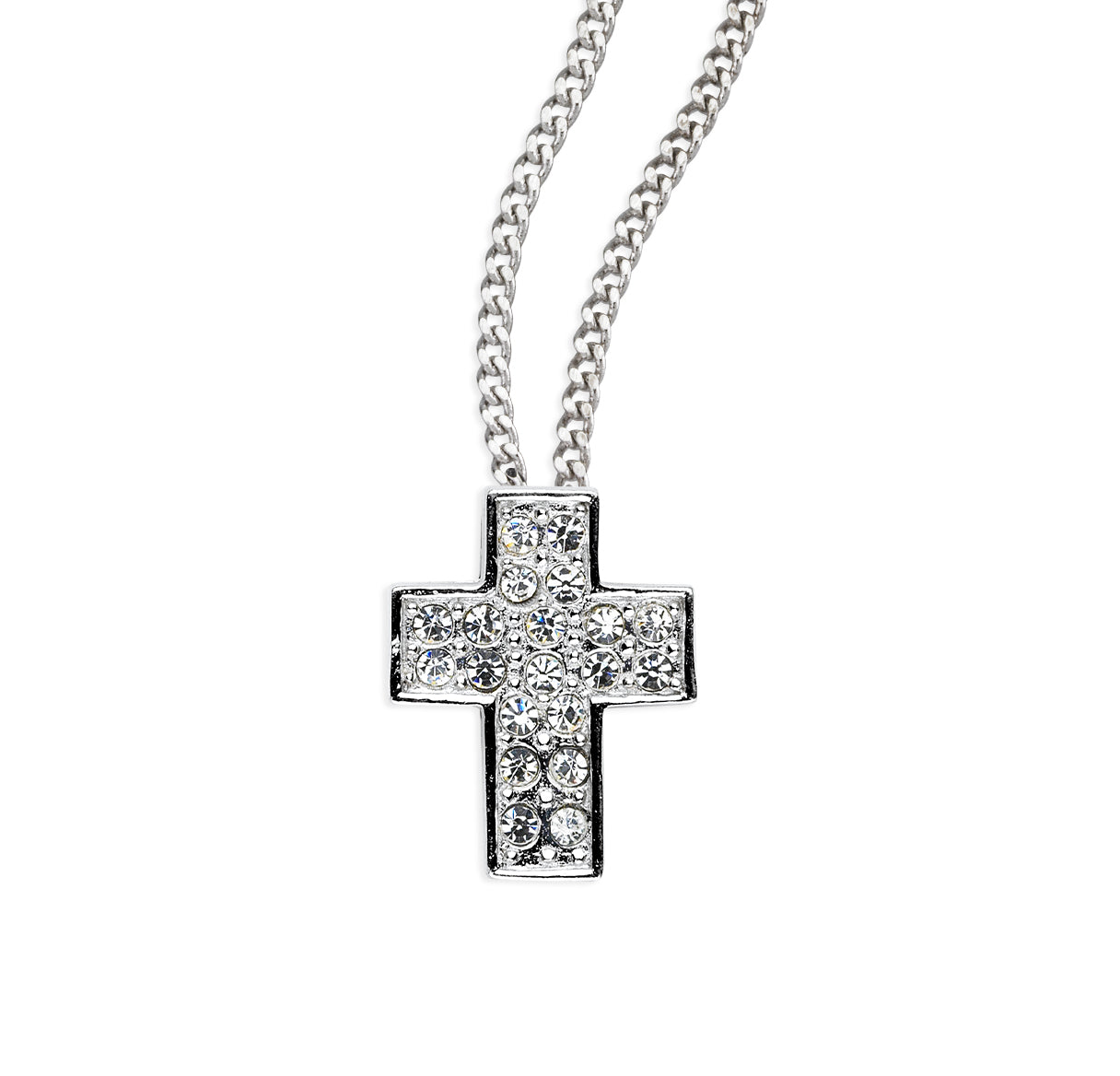 Sterling Silver Med Cross w/Hand Set Cubic Zirconia's CZ's w/16" Ch-Bxd