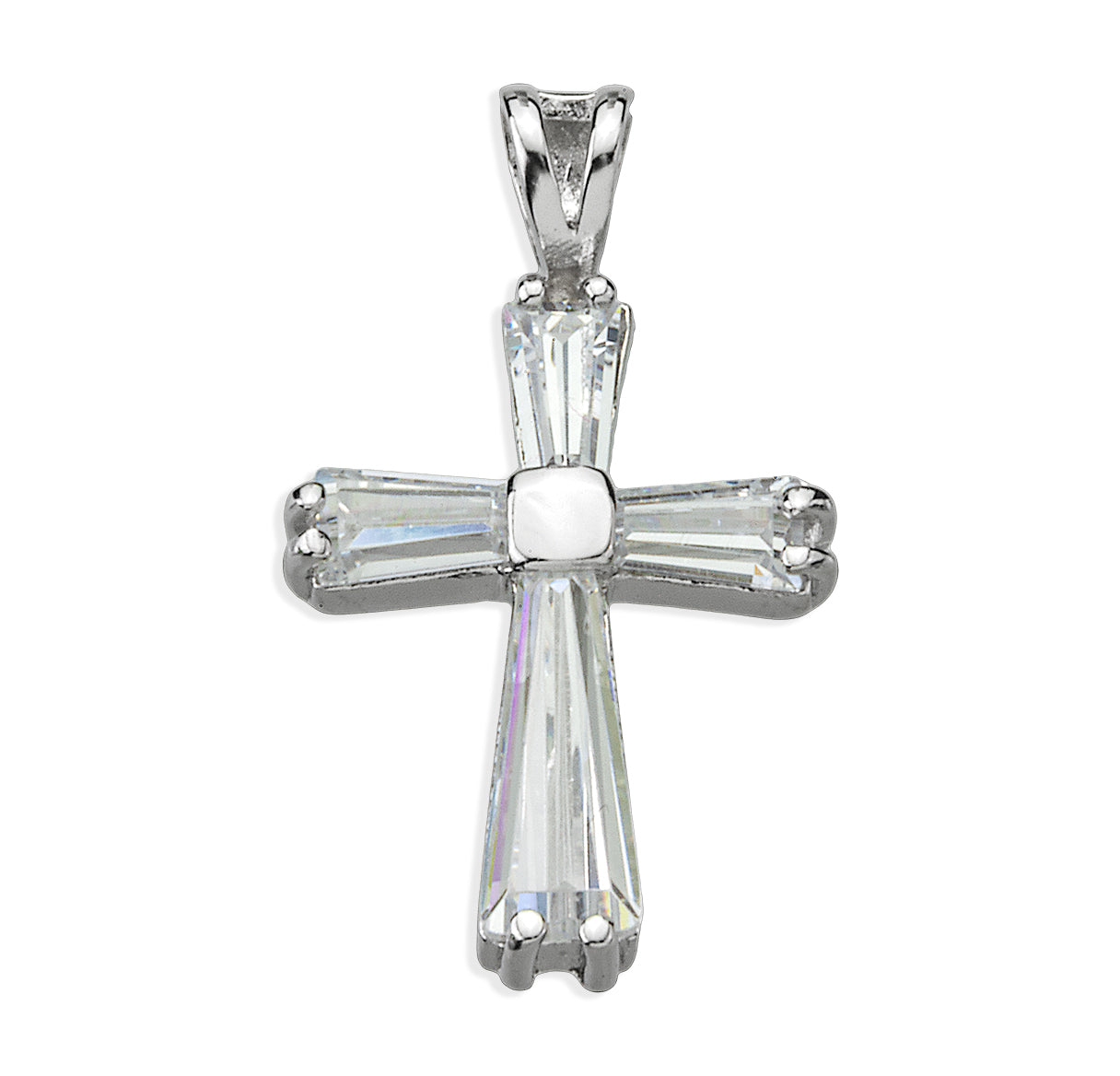 Sterling Silver Crystal Cubic Zirconia CZ Cross-*18"(Thin)-Ch-Bxd