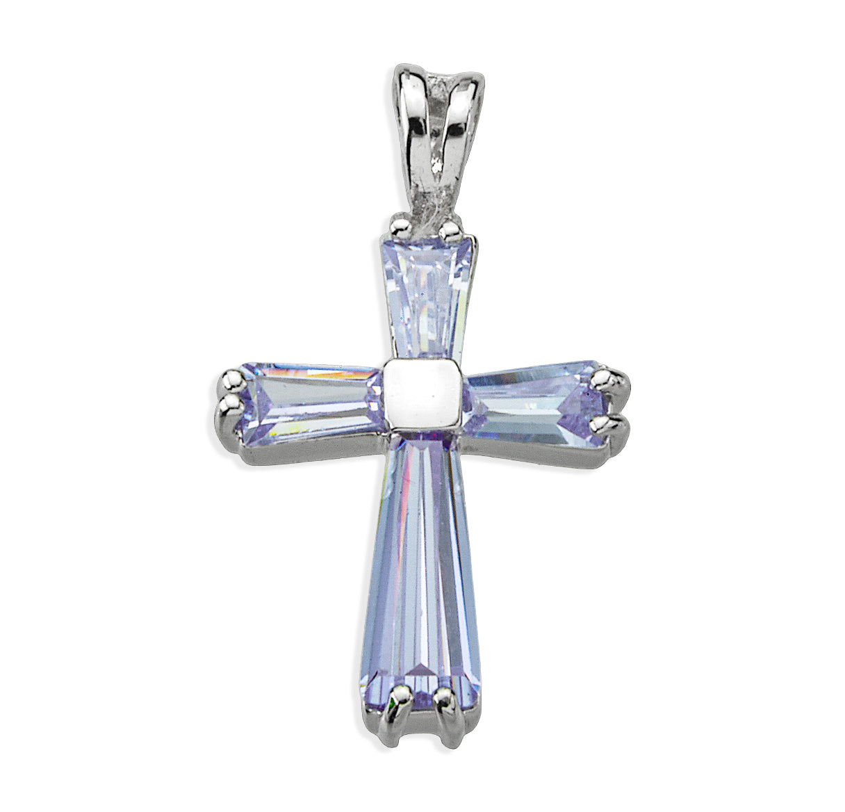 Sterling Silver Light Sapphire Cubic Zirconia CZ Cross-*18"(Thin)-Ch-Bxd