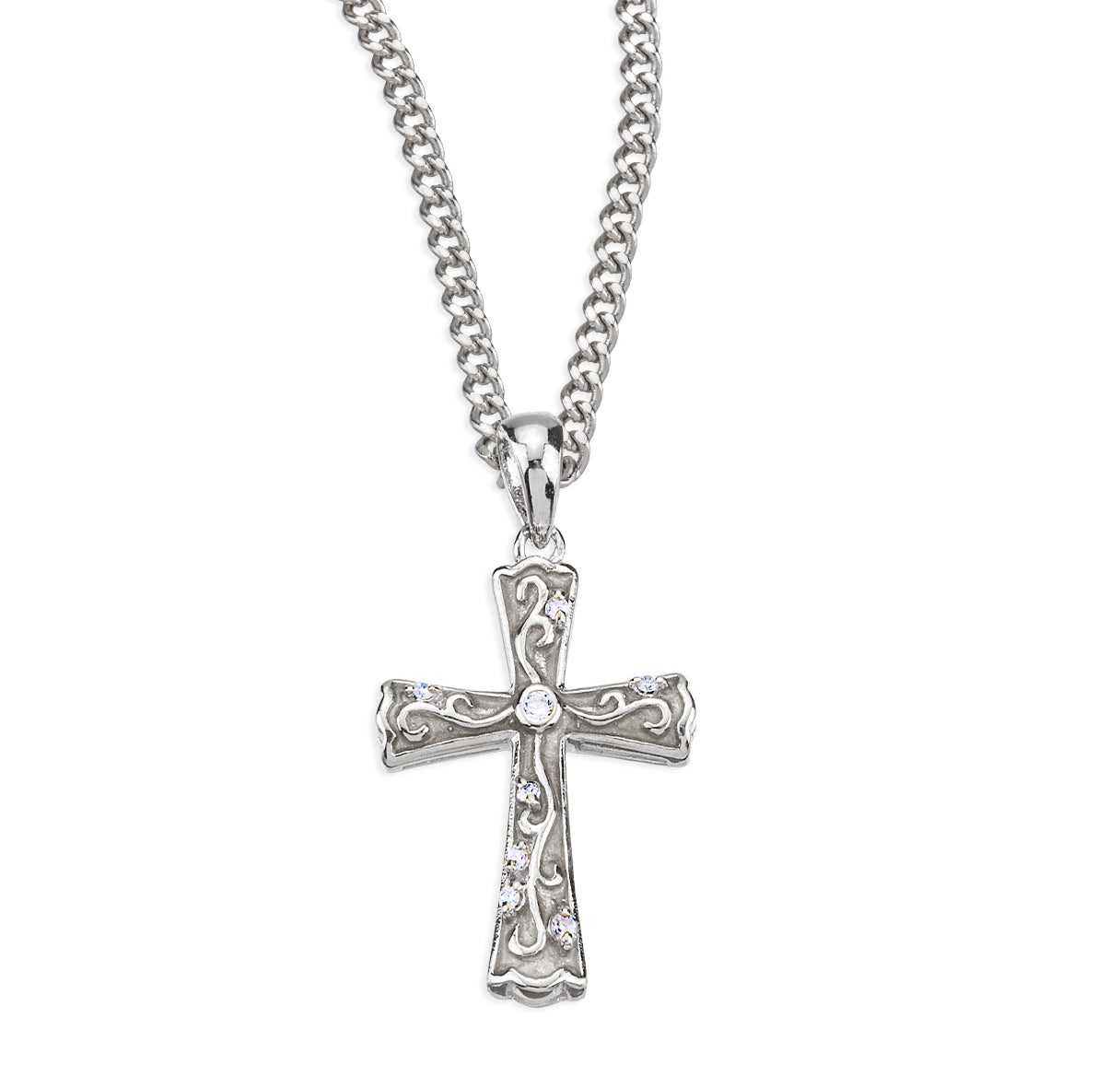 White Epoxy Sterling Silver Cross with Crystal Cubic Zirconia's "CZ's"