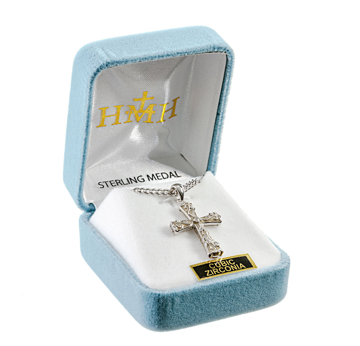 White Epoxy Sterling Silver Cross with Crystal Cubic Zirconia's "CZ's"