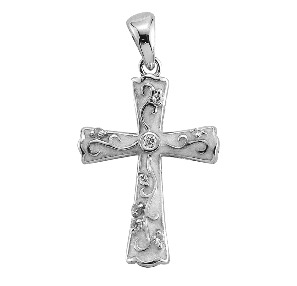 White Epoxy Sterling Silver Cross with Crystal Cubic Zirconia's "CZ's"