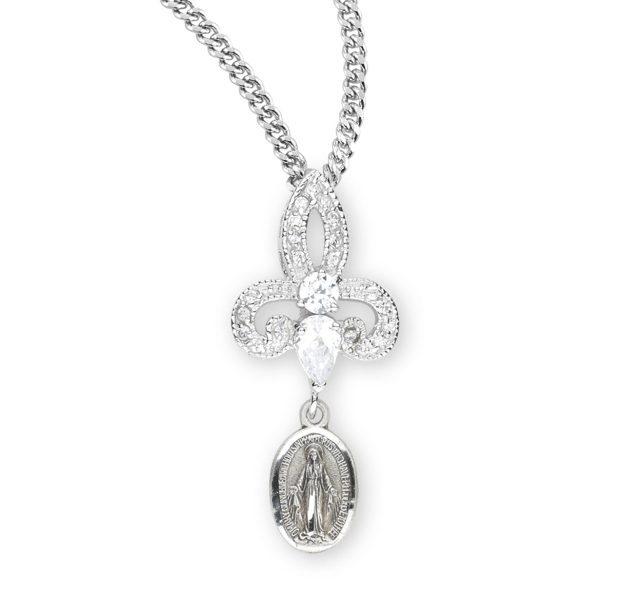 Sterling Silver Miraculous Medal with Cubic Set Zirconia's "CZ's"