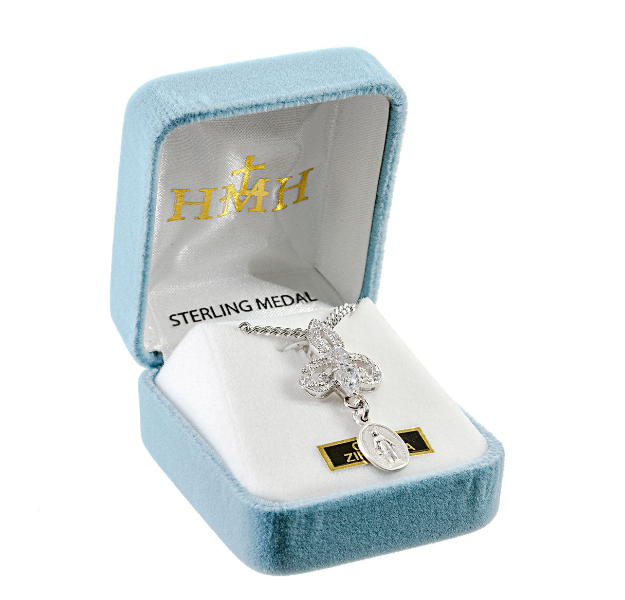 Sterling Silver Miraculous Medal with Cubic Set Zirconia's "CZ's"