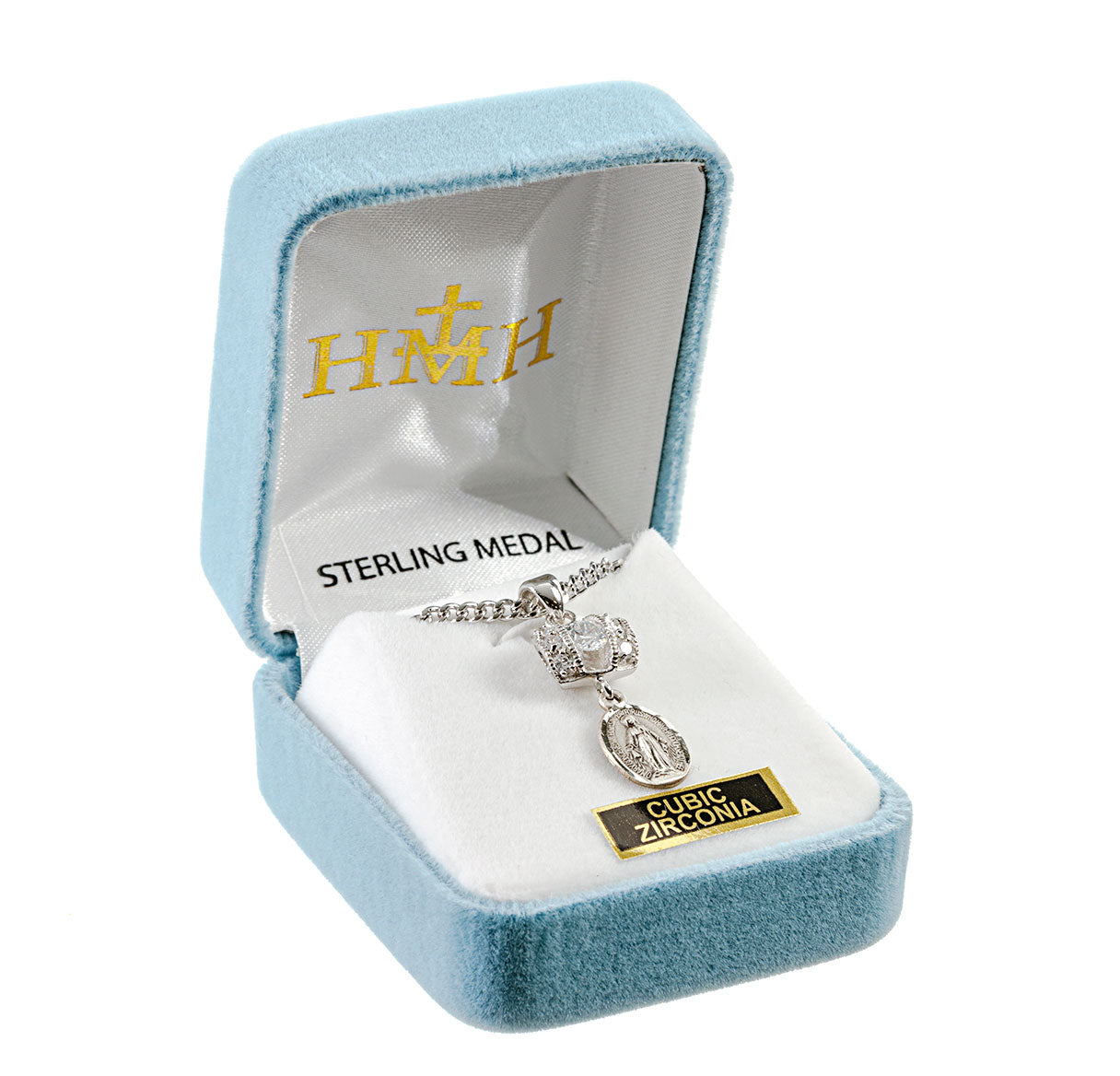 Sterling Silver Miraculous Medal with Cubic Set Zirconia's "CZ's"